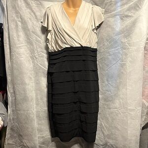 Chic Black and Cream Layered Midi Dress